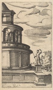 Osittainen kuva rakennuksesta [Sepulchrum Adriani] sarjasta Ruinarum variarum fabrica..., 1554. tekijältä Lambert Suavius