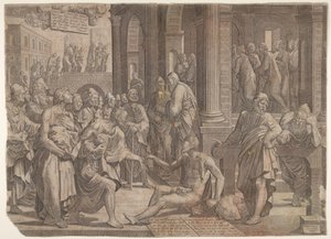 Pyhä Johannes ja pyhä Pietari parantavat rampaa, 1553. tekijältä Lambert Suavius