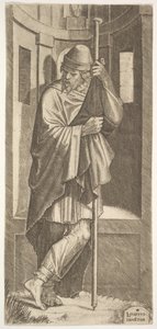 St. James Major nojasi pylvääseen ennen kapeaa, vasen jalka ristissä oikean yli, edestakaisin..., 1545. tekijältä Lambert Suavius