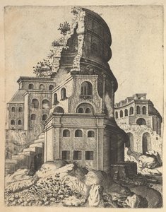 Pystymaisema Venuksen ja Rooman temppelin raunioilla, sarjasta Ruinar..., 1554.