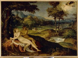 Jupiter ja Io. Lambert Sustrisin maalaus (1515 tai 1520 - vuoden 1591 jälkeen), öljy kankaalle, vuosilta 1558-1563. Italialainen taide (Venetsia)