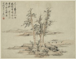 Maisema muinaisten mestareiden tyyliin: Ni Zanin (1301-1374), Cao Zhibon (1272-1355) jälkeen tekijältä Lan Ying