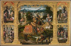 Legend of St. George (öljy paneelissa) tekijältä Lancelot (school of) Blondeel