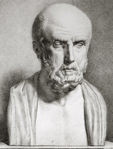 Hippokrateen muotokuva n. 460-n. 377 eKr., 1800-luvun litho bw valokuvan yksityiskohta 163525