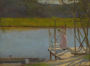 Nainen veneen vieressä, n. 1875-85 tekijältä Laszlo Mednyanszky