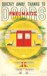"Quickly Away, Thanks to Pneumatic Doors", Lontoon liikennejuliste, 1937