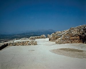 Kuninkaanlinnan Megaron: muinaisen Mycenesin kaupungin paikka Peloponnesoksella (1500-1100 eKr.) Kreikka