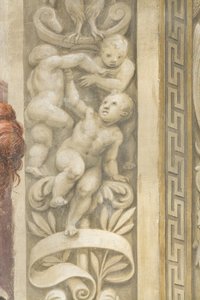 Putti, koristeet ikkunoiden ympärillä (fresko)