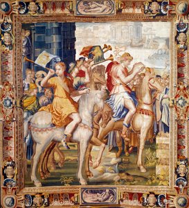 Herauts ratsastaa. Esirippu Artemisen historiasta. Laurent Guyotin (1756-1806) ja Henri Lerambertin (noin 1540/1550-1608) valmistamat villa- ja silkkikudos Faubourg Saint Marcelin (1601-vers1670) työpajoissa. 1600-luvun Pariisi, kansalliset huonekalut
