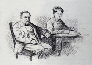 Muotokuva Louis Pasteurista (1822-1895), ranskalaisesta kemististä ja fyysikistä, joka sanelee suhteen vaimonsa Marie Laurentin kanssa. Luonnos Lucien Laurent-Gsell (Laurent Gsell) (1860-1944). DR tekijältä Laurent Lucien Gsell
