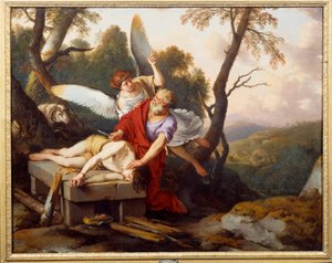 Abraham uhraa poikansa Iisakin Laurent de La Hyren maalaus (1606-1656) 1650 Reims, Saint Denisin museo
