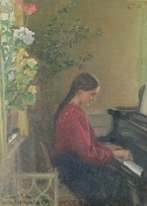 Yvonne taiteilijan tytär soittaa pianoa, n. 1905 (öljy kankaalle)