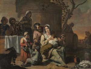 Le Nainin ympyrä - Vintage Scene ja talonpoikaislapset tanssivat (maalauspari), 1650-luku tekijältä Le Nain Brothers