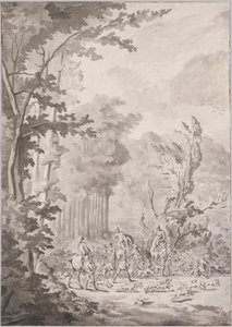 Metsästysjuhlat Marlyssa 1600-luvun lopulla tai 1700-luvun alussa. tekijältä Le Vieux Jean Baptiste Martin