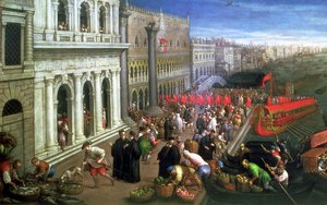 Riva degli Schiavoni, Venetsia (öljy kankaalle) (64549:n yksityiskohta)