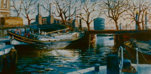 Grosvenor Dock, 2001 (öljy paperille) Vene ankkuroituna Thames Dockiin tekijältä Lee Campbell