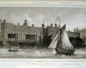 Lontoon tulli Thames-joella, Englanti (kaiverrus) tekijältä Lemaitre