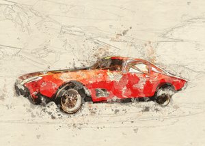 Klassinen piirros punaisesta autosta tekijältä Lembayung senja studio [Vintage Poster]