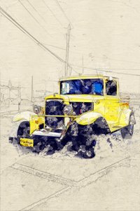 Klassinen keltainen avopakettiauto tekijältä Lembayung senja studio [Vintage Poster]