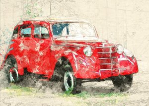 Punainen vanha auto tekijältä Lembayung senja studio [Vintage Poster]
