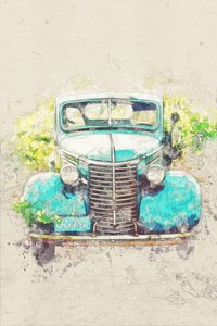 Retro-tyylinen sinivihreä kuorma-auto tekijältä Lembayung senja studio [Vintage Poster]