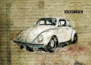 Vintage-tyylinen Beetle-piirros
