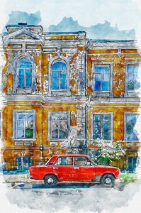 Vintage Car City -rakennus tekijältä Lembayung senja studio [Vintage Poster]