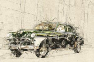 Vintage-autojen piirroksia