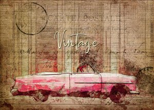 Vintage-tyylinen vaaleanpunainen auto