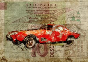Vintage-tyylinen punainen urheiluauto tekijältä Lembayung senja studio [Vintage Poster]