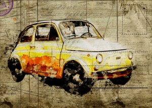 Vintage-keltainen Fiat 500 tekijältä Lembayung senja studio [Vintage Poster]