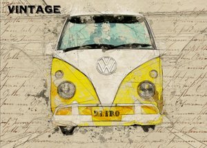Piirros vanhasta keltaisesta pakettiautosta tekijältä Lembayung senja studio [Vintage Poster]