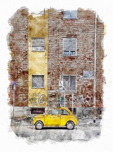 Keltainen klassinen katukäyttöinen auto tekijältä Lembayung senja studio [Vintage Poster]