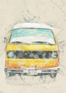 Keltainen retro-matkailuauto tekijältä Lembayung senja studio [Vintage Poster]