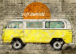 Keltainen vintage-pakettiauto