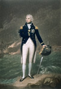 Sir Horatio Nelson, K.B., Sinisen kontraamiraali, kaiverrettu ja julkaissut William S. Barnard (1774-1849), pub. 1798 (värillinen lito)
