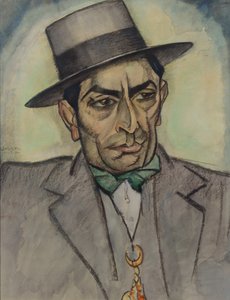 Mies espanjalaisasussa, n. 1914 (hiili, pastelli ja akvarelli paperille) tekijältä Leo Gestel