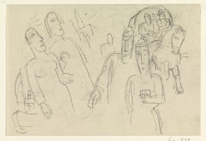 Ihmisiä kadulla ja hevonen vaunuineen tekijältä Leo Gestel