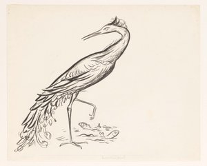 Heron vedessä kaksi kalaa jalkojensa vieressä tekijältä Leo Gestel
