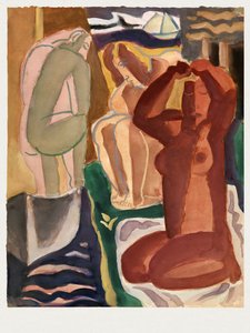 Kaksi uimista naista ja silta - Leo Gestel 60x80 cm, valkoinen reunus