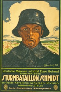 Myrskypataljoona Schmidt; Saksalaiset miehet kaatavat kotimaasi! Astu sisään ... pubiin. Berliini, 1917