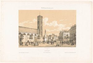 Näkymä Place Bissonille Lorientissa lorient. Vue de la place Bisson (otsikko esineessä) Contemporary France (sarjan nimi) La France de nos jours (sarjan nimi esineellä) tekijältä Leon Auguste Asselineau