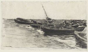Kalastusveneet rannalla Étretatissa tekijältä Leon Augustin Lhermitte