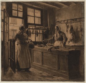 Lihakaupan sisustus, n. 1881. tekijältä Leon Augustin Lhermitte