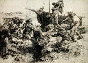 Saaliin lajittelu (hiili paperille) tekijältä Leon Augustin Lhermitte