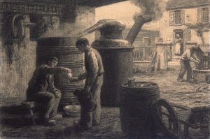 Tislaamo; Eau-de-Vie-de-Marcin maistajat tai Still, n. 1872 tekijältä Leon Augustin Lhermitte