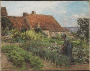 Puutarhan kastelua, 1900 (pastelli kankaalle kudottulle paperille) tekijältä Leon Augustin Lhermitte