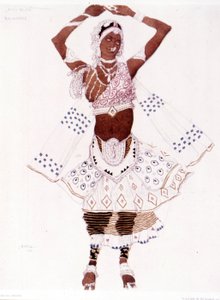 Bayadre-asu, jonka Léon Bakst on luonut Reynaldo Hahnin (1875 - 1947) "Siniselle jumalalle" tekijältä Leon Bakst