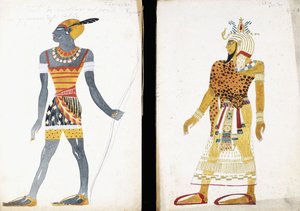 Pukusuunnittelu elokuvaan "Ammoun", joka kuvaa nubialaista miestanssijaa, tekijältä Leon Bakst
