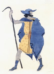 Oidipuksen pukusuunnittelu Colonus-The Strangerissa, n. 1899-1909 (lyijykynä, /c ja hopea maali paperille) tekijältä Leon Bakst